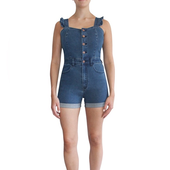 Almost Famous Blue Denim Romper size Large - Picture 6 of 6